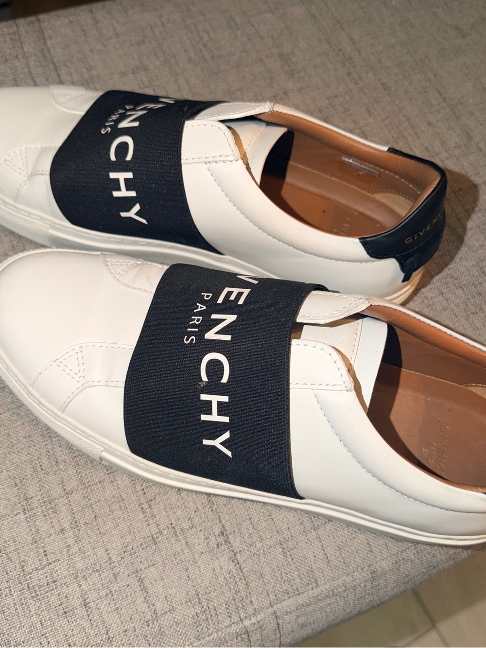Givenchy White Leather Slip-On Sneakers with Black Elastic Panel